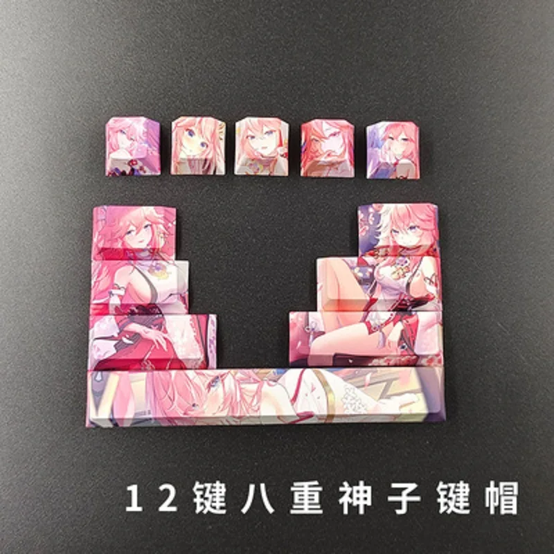 원신 임팩트 키캡, 대형 키 퍼즐, PBT, 5 면 핫 승화, 기계식 키보드, 애니메이션 키캡