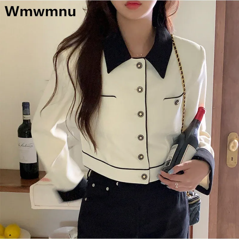 

Korean Womens Slim Short Coat Elegant Small Fragrant Crop Jackets Office Lady Spring Jaqueta Vintage Splice Design Outerwears