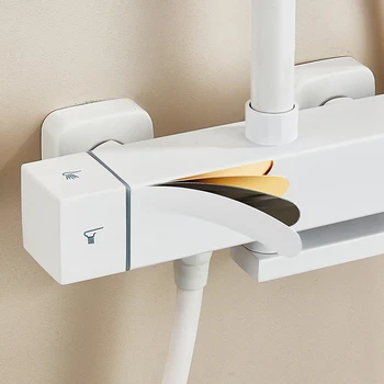 สีขาว Thermostatic ห้องน้ําชุดฝักบัว 12 นิ้วหัวฝักบัวเรนชาวเวอร์ทองเหลืองคุณภาพ Thermostatic Bath Shower System Sprinkler 2