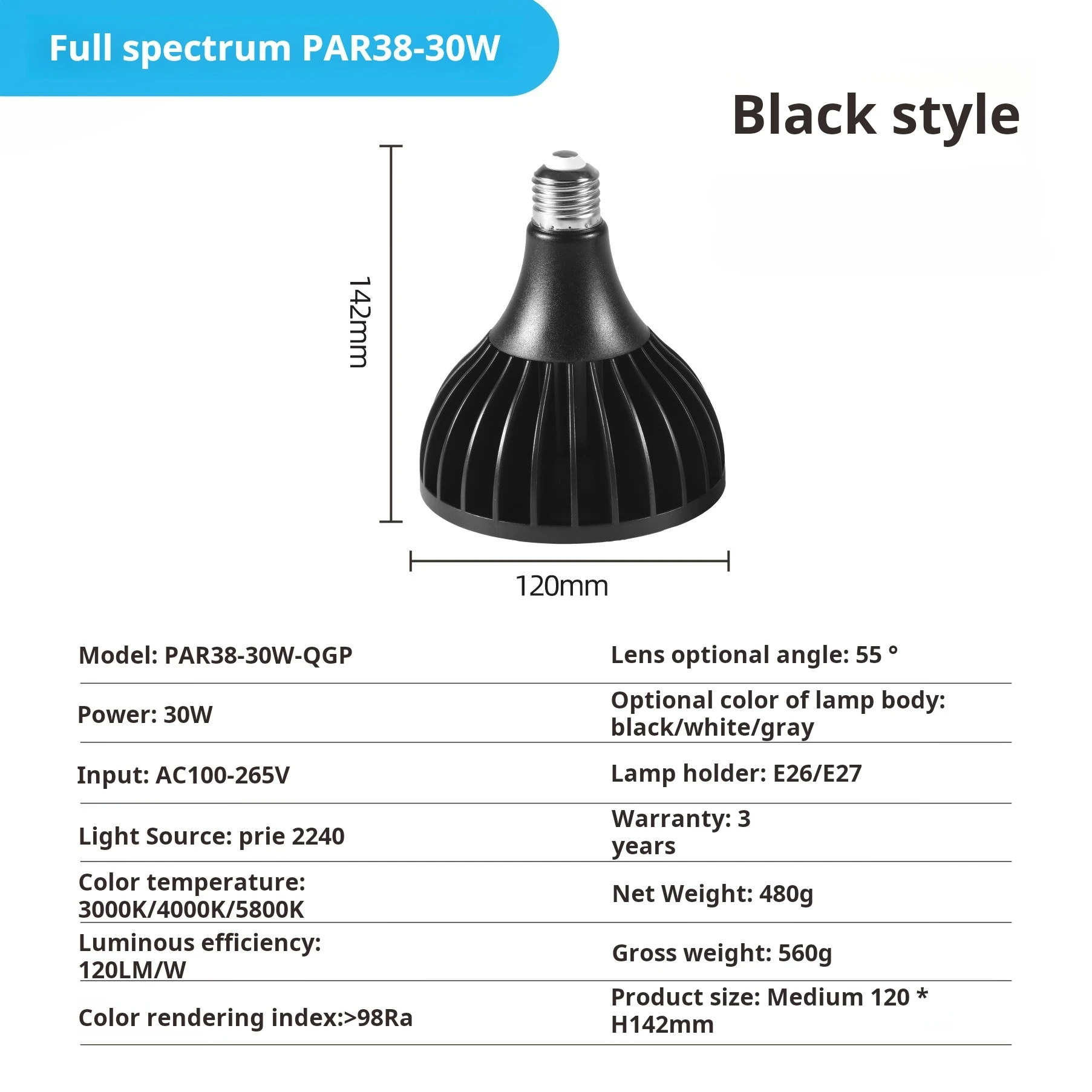 식물 재배용 LED 전구 E27 스포트라이트 10W 20W 30W 풀 스펙트럼 식물 성장등 110V 220V (파종 및 식물 성장용)