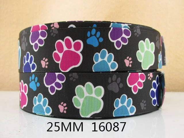 1"(25Mm) Footprint Dog Printed Grosgrain Ribbon Diy Headwear Ribbon And Bow Garment Accessories,Diy Handmade Materials,50Yc1659