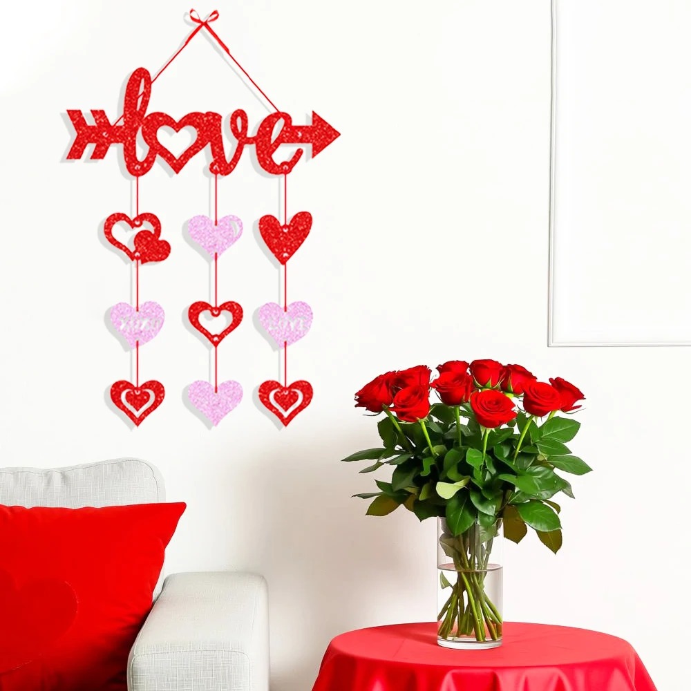 Sweet and Romantic Heart-Shaped Letter Love Hanging String with Shiny Paper for Valentine's Day Confession, Engagement, Wedding Celebration, Wedding Room Decoration, Door Handle Hanging Ornament, Wall Window DIY Hanging Decoration