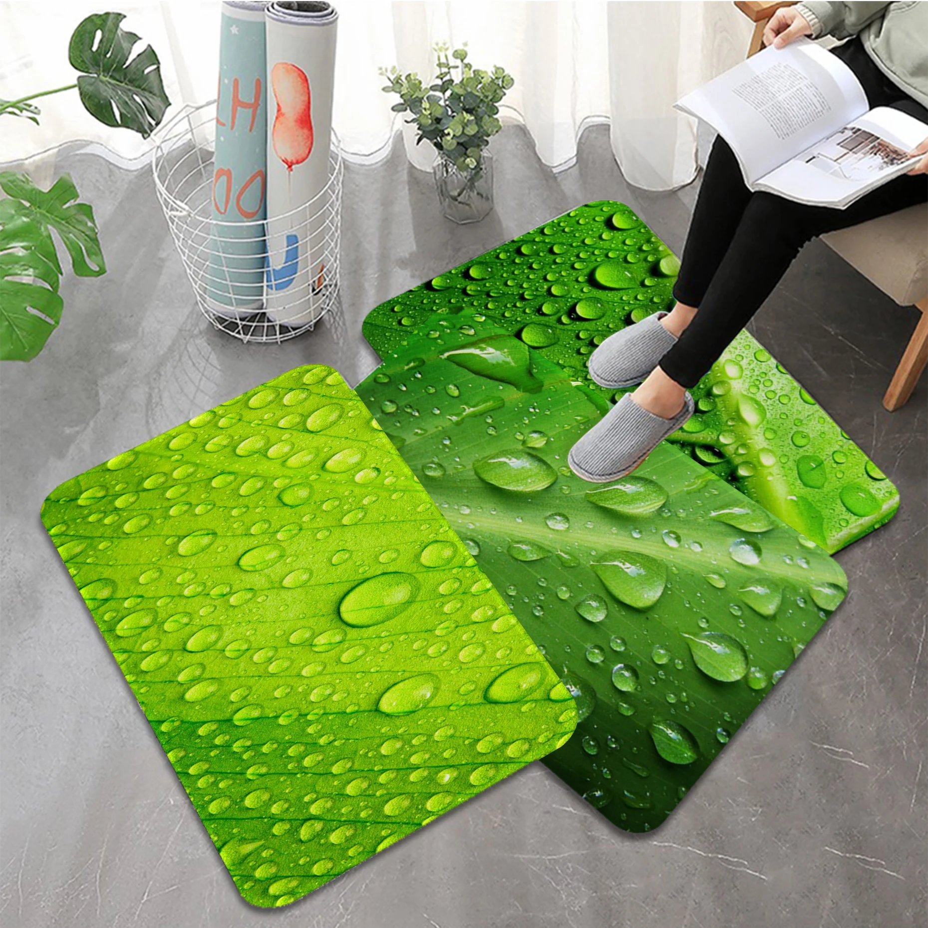 Фланелевый напольный коврик с принтом зеленого листа нескользящий декоративный