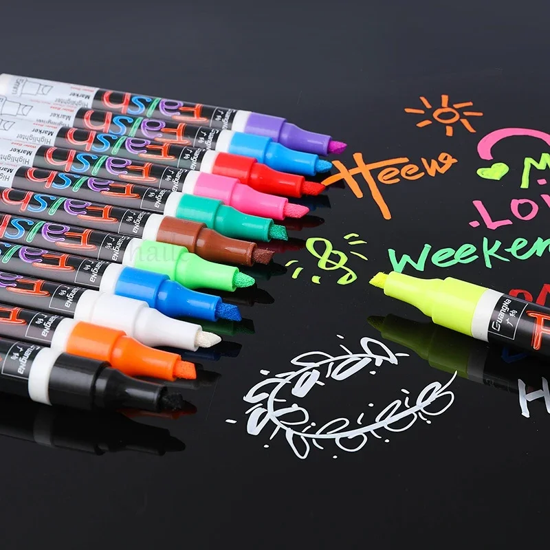 Liquid Chalk Pen 12 Pcs Liquid Chalk Marker Pens Erasable Highlighters For Multi Writing Board Glass Windows Blackboard Art