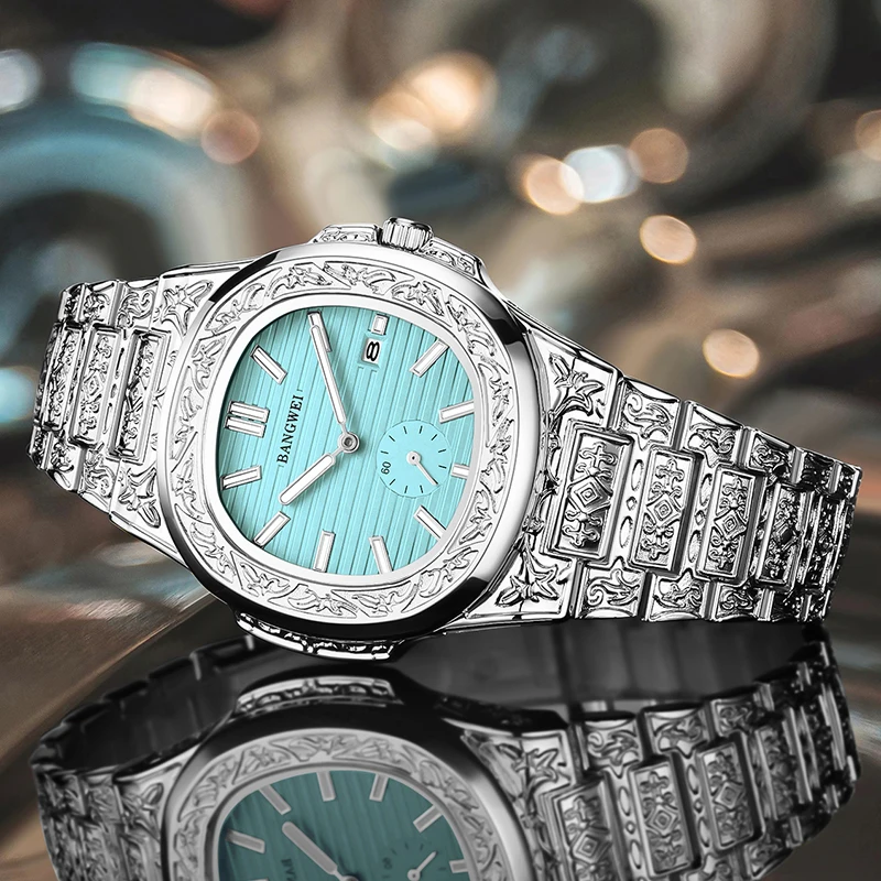 BANGWEI 2025 New Luxury Men's Quartz Wristwatch Sports Square Chronograph Clock Male Fashion Waterproof Luminous Watches For Men