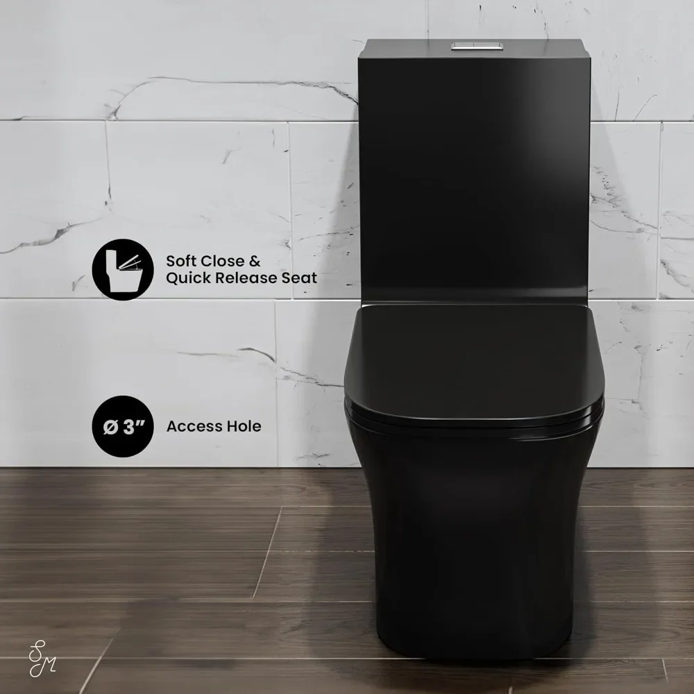 NEW-Concorde One Piece Square Toilet Dual Flush in Glossy Black 1.1/1.6 gpf