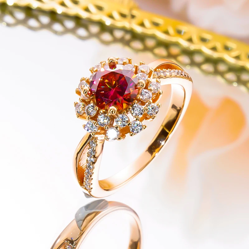 Fede Nuziale Fiore Di Lusso 1 Carato Diamante Ad Alto Tenore Di Carbonio Argento Sterling 925 Anello Placcato Oro Rosa 18 Carati Per Le Donne Gioielle