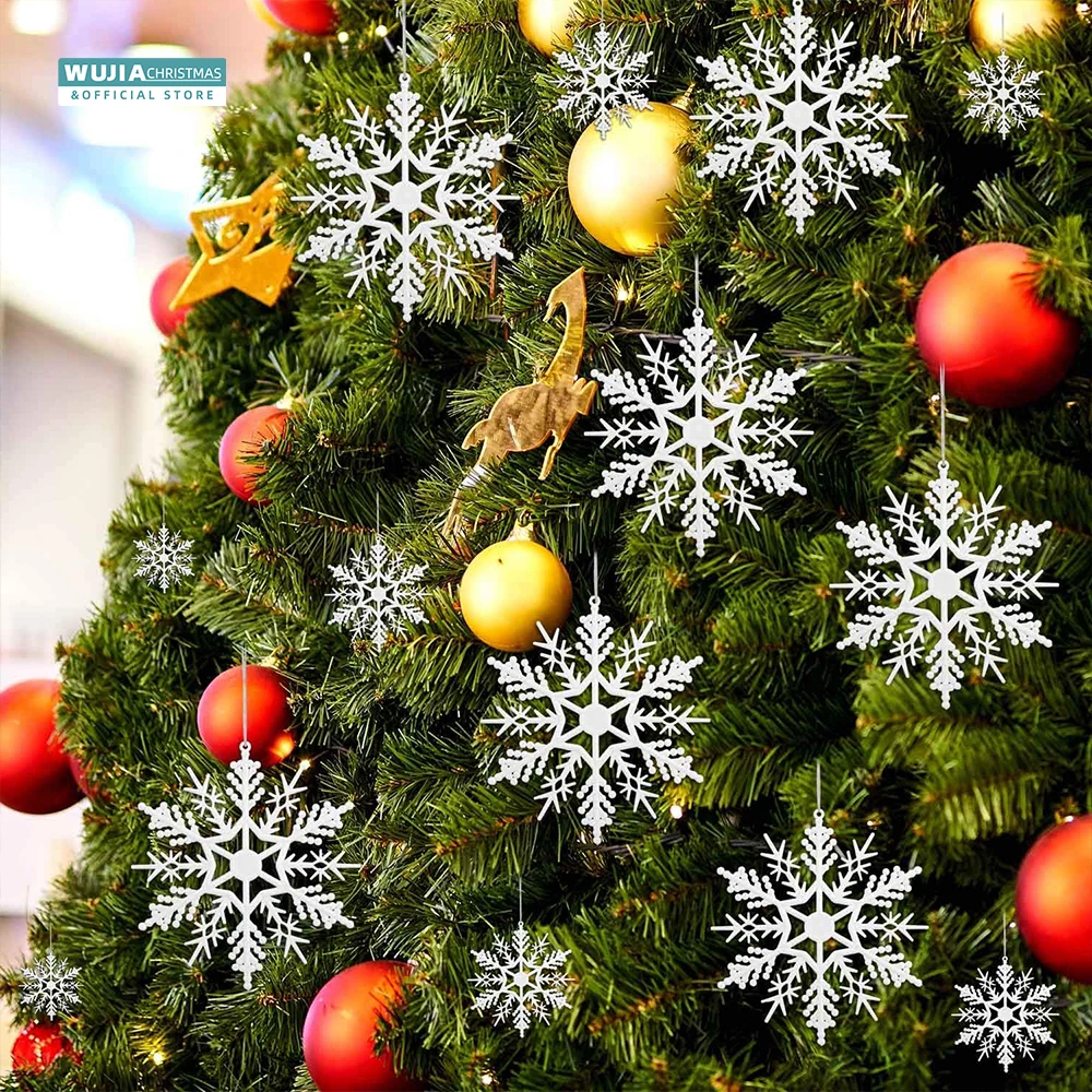 24 Stück 3D Schneeflocken Dekoration - Weiß, Glitzernd, 3 Größen, Für Weihnachten & Winterparty