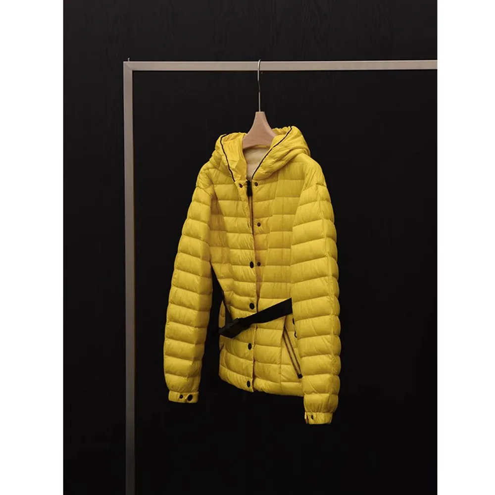 

Lightweight Goose Down Coat for Women Solid Hooded Thin Puffer Jackets Female Casual Bootom Coat Fall Winter Versatile Outerwear