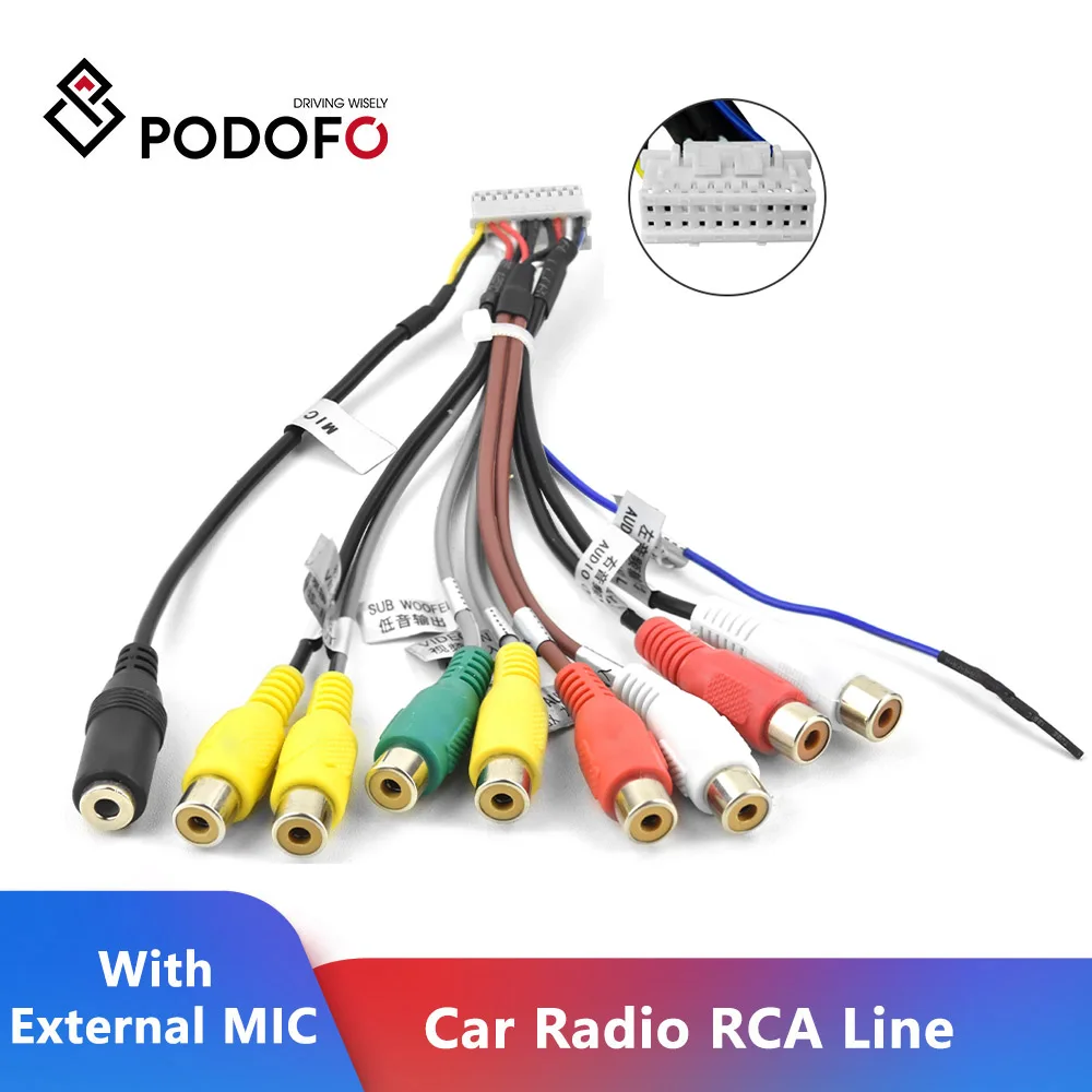 Podofo Car Radio Rca Output Auxin Adapter Cable With External
