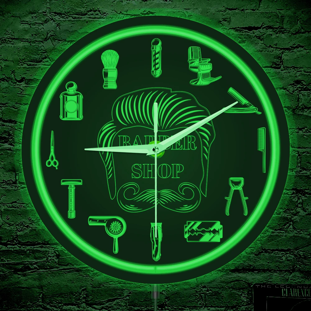 Barber Shop Red Neon Logo Metal Frame Wall Clock for Man Cave Barbering Business Sign Flexible Flex illuminated Neon Wall Clock