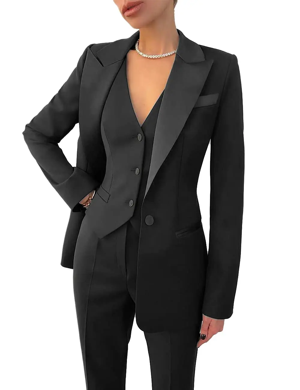 Conjunto de traje de 3 piezas para mujer, Blazer de solapa, chaqueta de negocios, chaleco y pantalones, pantalones de oficina, traje Formal de una