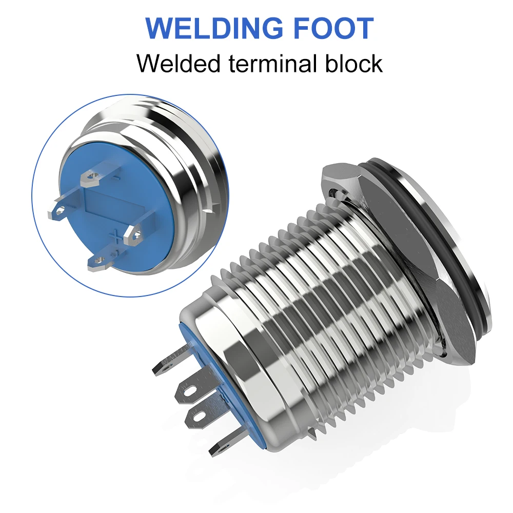 GTRIC 19MM Momentary Metal Push Button Switch light touch switches Welding Feet Waterproof Round Power Switch Ring Power Light Led Flat Head Button