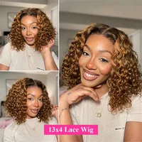Deep Culry mettre en évidence 4/27 couleur 100% cheveux humains 16 pouces Bob perruques 13x4 HD dentelle frontale Bob perruque de cheveux humains 200% densité Remy Bob perruque 3