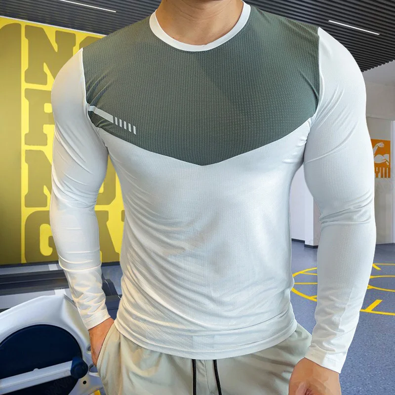 Mens Fitness Running T-shirt Gym Compression Sweatshirt Dry Fit Exercise  Sports Tops Breathable Elasticity Rash Guard Clothing