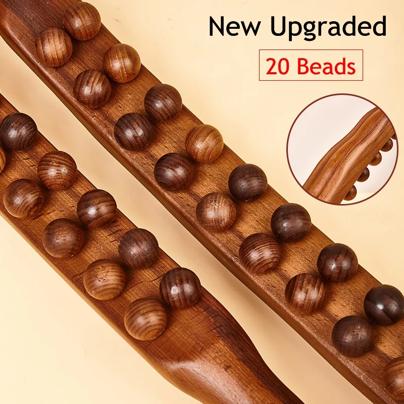 New 20 Beads Gua Sha Massage Stick Carbonized Wood Back Body Meridian