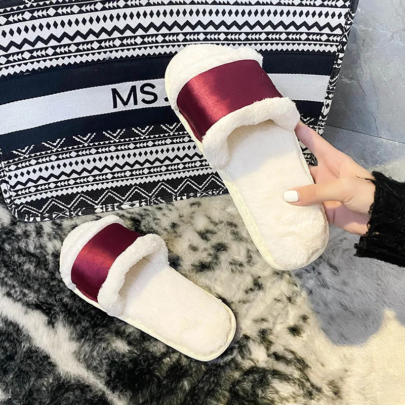 Fluffy Women's Slippers Home Luxury Designer Winter Woman Shoes Flat Elegant Plush Indoor Footwear Fuzzy Fur Slides New