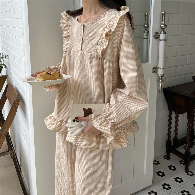 Women long-sleeved pants home wear thin set, idle style pajamas two-piece set, women clothing