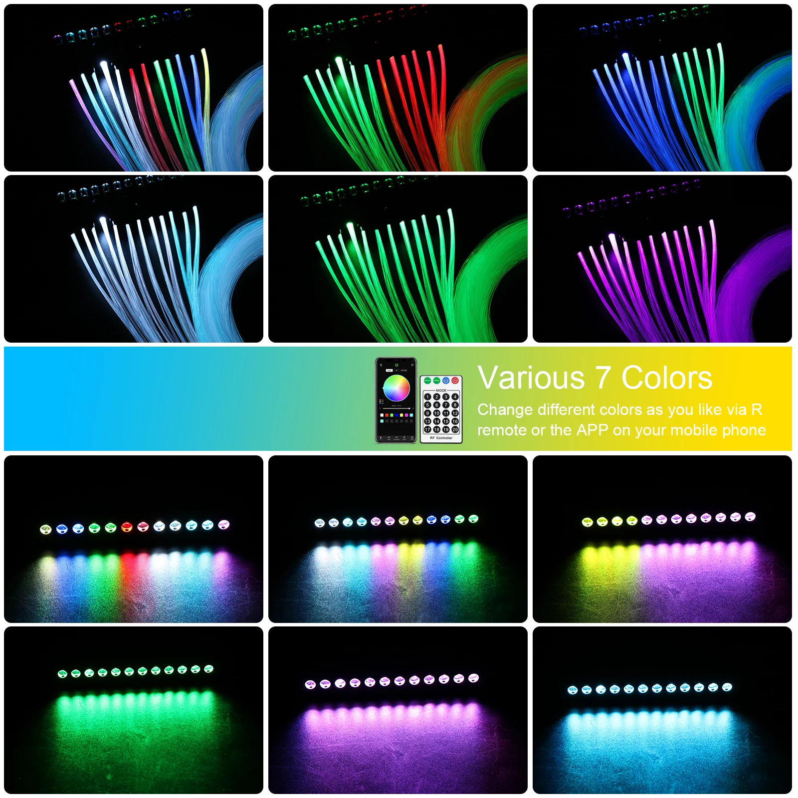 Fiber Optic Ceiling Kit 9W 12 LEDs Shooting Stars Sky APP RGBW With Meteor effect For Car Roof