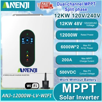 12KW 6.5KW 3.6KW 48V 120VAC Hybrid Solar Inverter On/Off-Grid MPPT 80A 150A 220A Pure Sine Wave Split Phase Inverter With WiFi