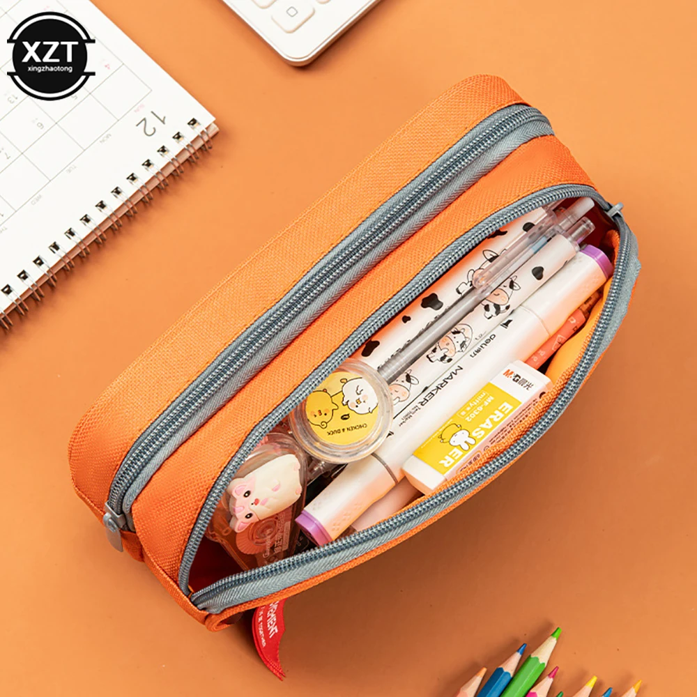 Double zipper camouflage canvas pencil case Boys Girl pencil bag School Stationery bag Student supplies pen case storage bags