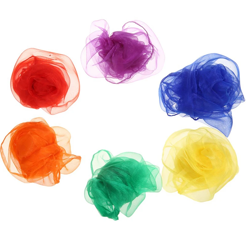 Juggling Cloths 12Pcs 60*60cm Gymnastic Towels Dancing Silk Scarves Red Yellow Orange Blue Purple Green