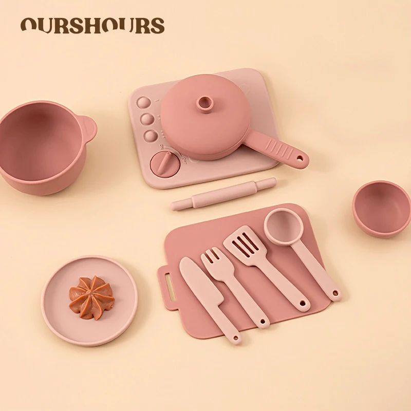 Children's Silicone Cooking Kitchen Toy Set for Boys Girls Gifts Kitchen Pretend Play Toy BPA Free Kids Montessori Learning Toys