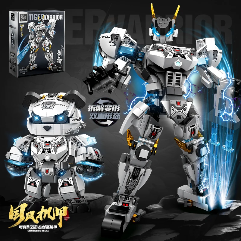 2 in 1 Panda Animal Building Blocks Super Hero Mecha Warrior DIY Transformable R