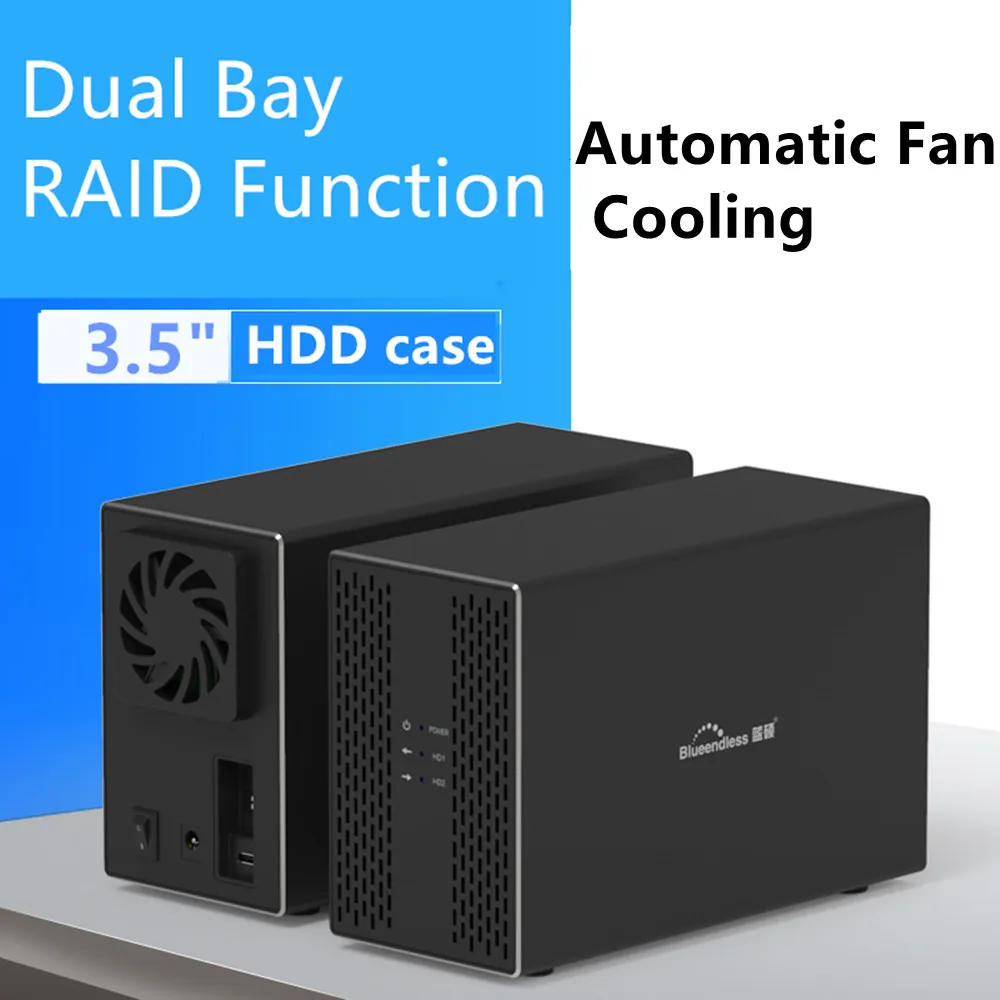 Dual Bay Gabinete Hdd Externo Sata Array Gabinete com Função Raid Usb Disk Array Box 3.5