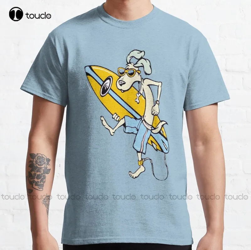 

New Dog On Surfboard 5 Classic T-Shirt Men Shirt Cotton Tee Shirt S-3Xl