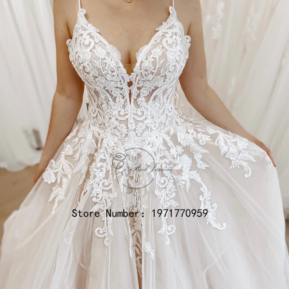 

Classic Gorgeous V Neck Wedding Dresses For Women Simple Spaghetti Straps Applique Elegant Bridal Gowns With Chiffon 2023 New