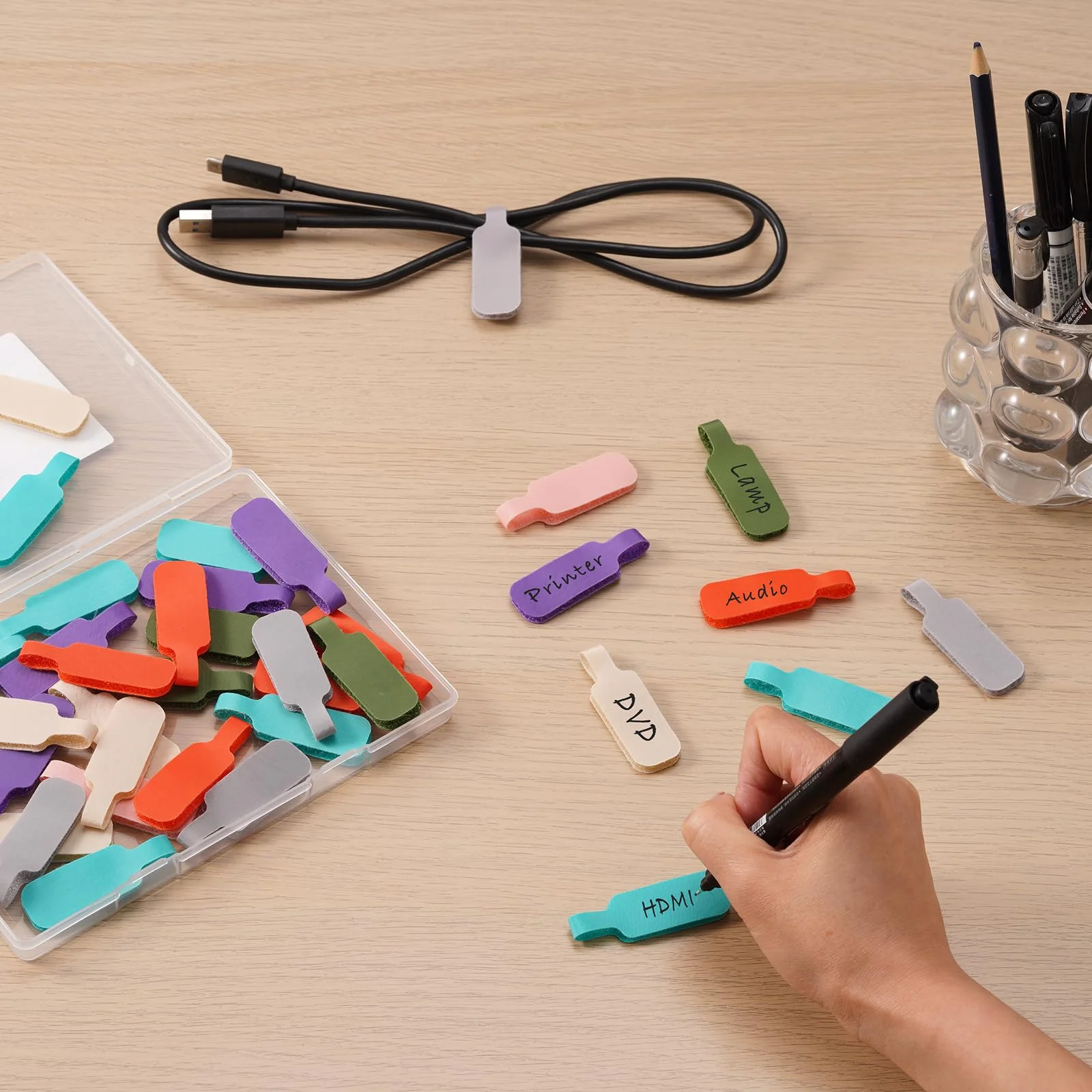 50/100pcs Reusable Waterproof Cable Labels, Color-Coded Cord Organizer Straps for Data Charger Cables, Home Office Travel 3