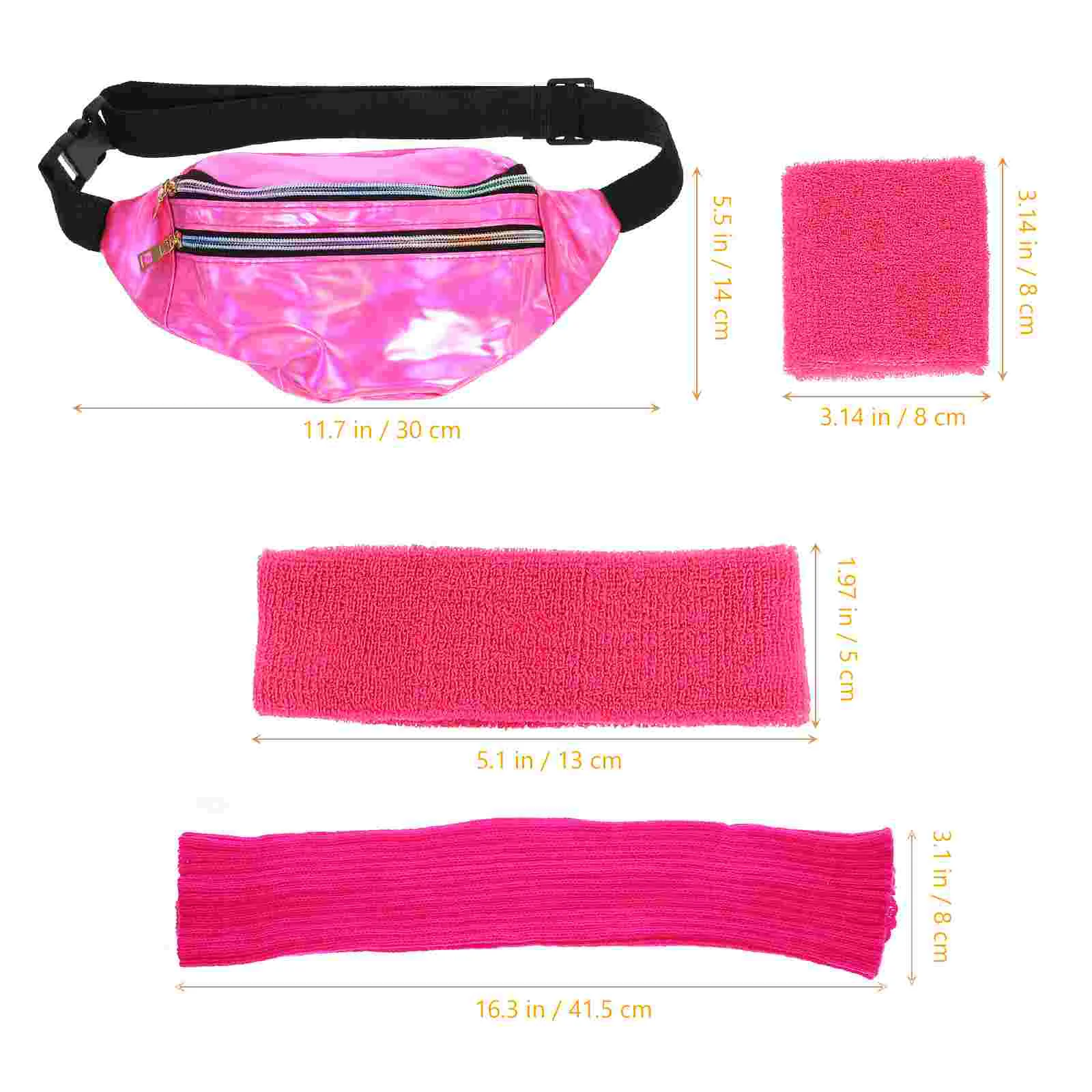 Retro 80S Women Costume Accessories Set Neon Fanny Pack Leg Warmers Headband Sweat Bands Sports Headwear Pu Arm Band