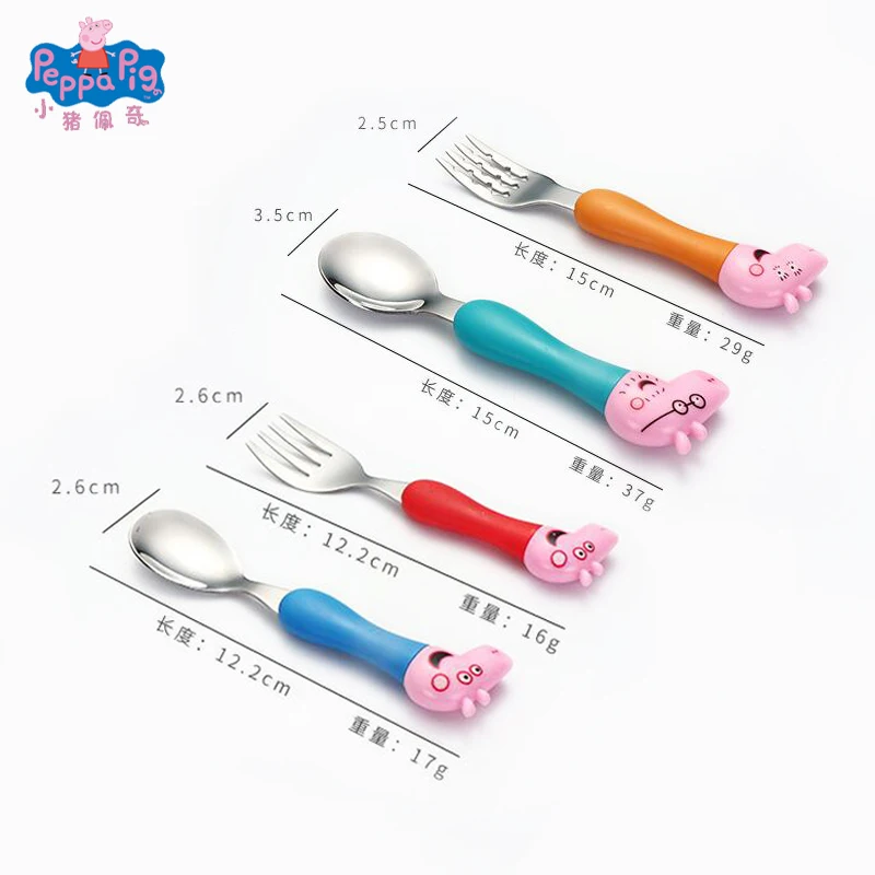 Peppa Pig Fork Spoon Tableware 304 Stainless Steel George Pig Dad Mom Children Playing House Simulated Toys Anime Figure Gifts cartoon toy