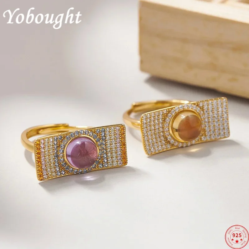 S925 sterling silver charms rings for Women New Fashion geometric rectangular inlaid amethyst zircon punk jewelry free shipping