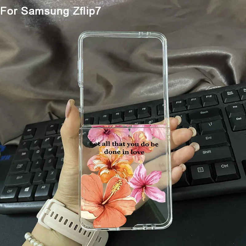 Pink Lily Flower Pattern Clear Hard PC Folding Phone Case