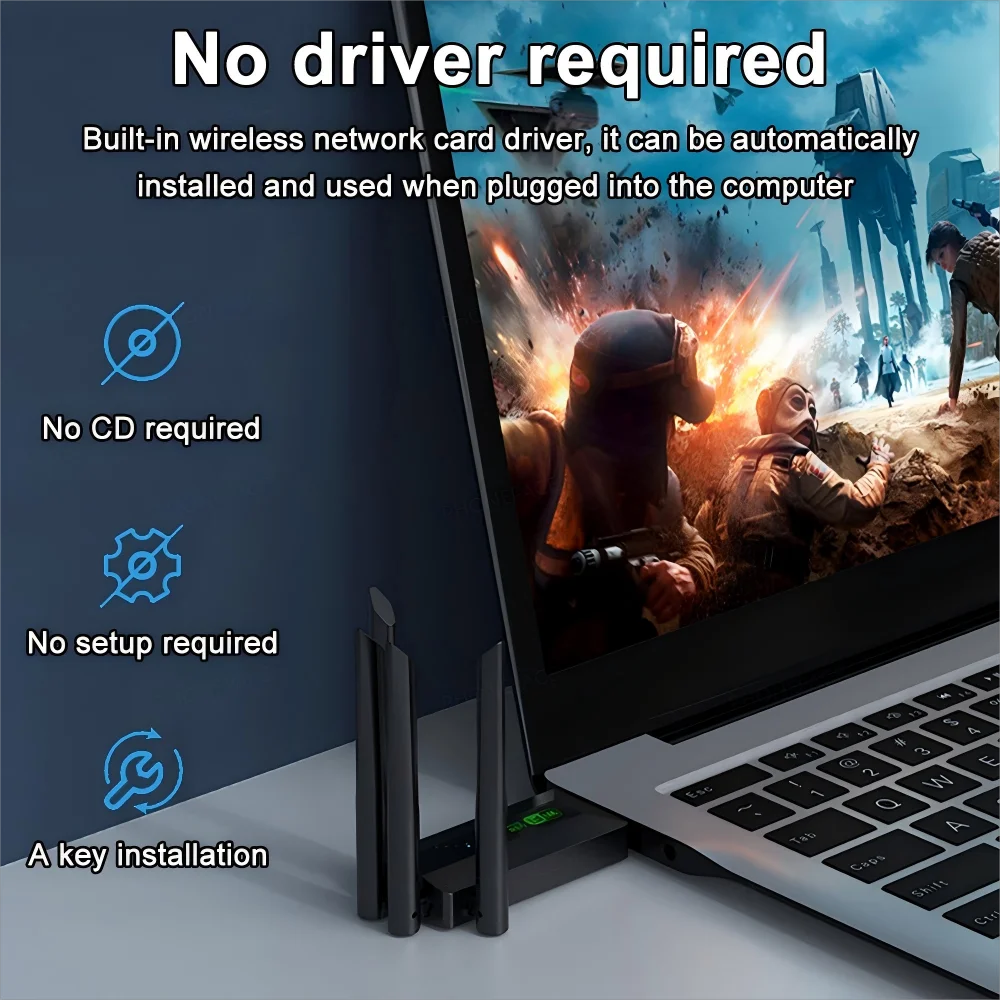 USB 3.0 WiFi 6 어댑터 802.11AX 4 안테나 1200Mbps 듀얼 밴드 2.4G 5G 무선 네트워크 카드(Windows 10 11용)