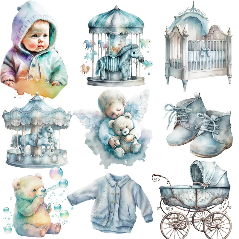 12Pcs/Pack Cute Baby Toy Clothing Sticker DIY Craft Scrapbooking Album Junk Journal Decorative Stickers