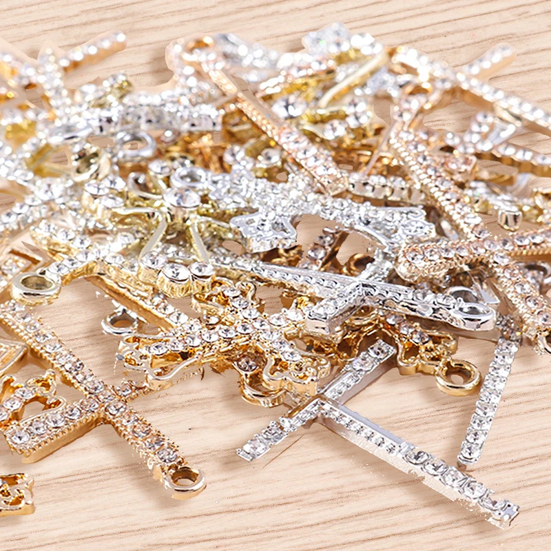 Tusember 10 Stück 18 x 31 mm gold-silberfarbene CZ-Kristall-Kreuz-Anhänger für Schmuckherstellung, Ohrringe, Halskette, DIY-Zubehör – Detail 3