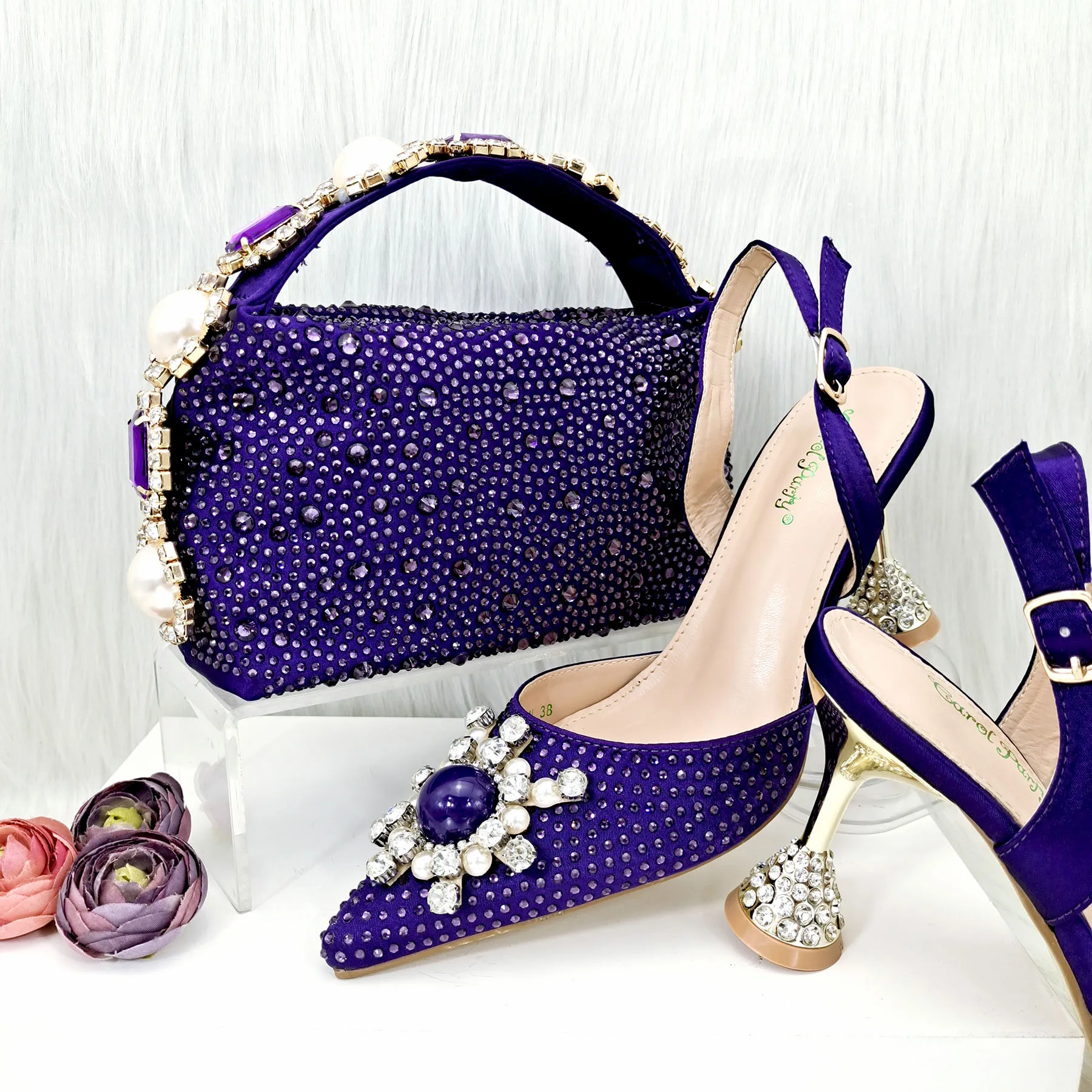 

doershow African Shoes And Bag Matching Set With purple Hot Selling Women Italian Shoes And Bag Set For Party Wedding HGO1-29