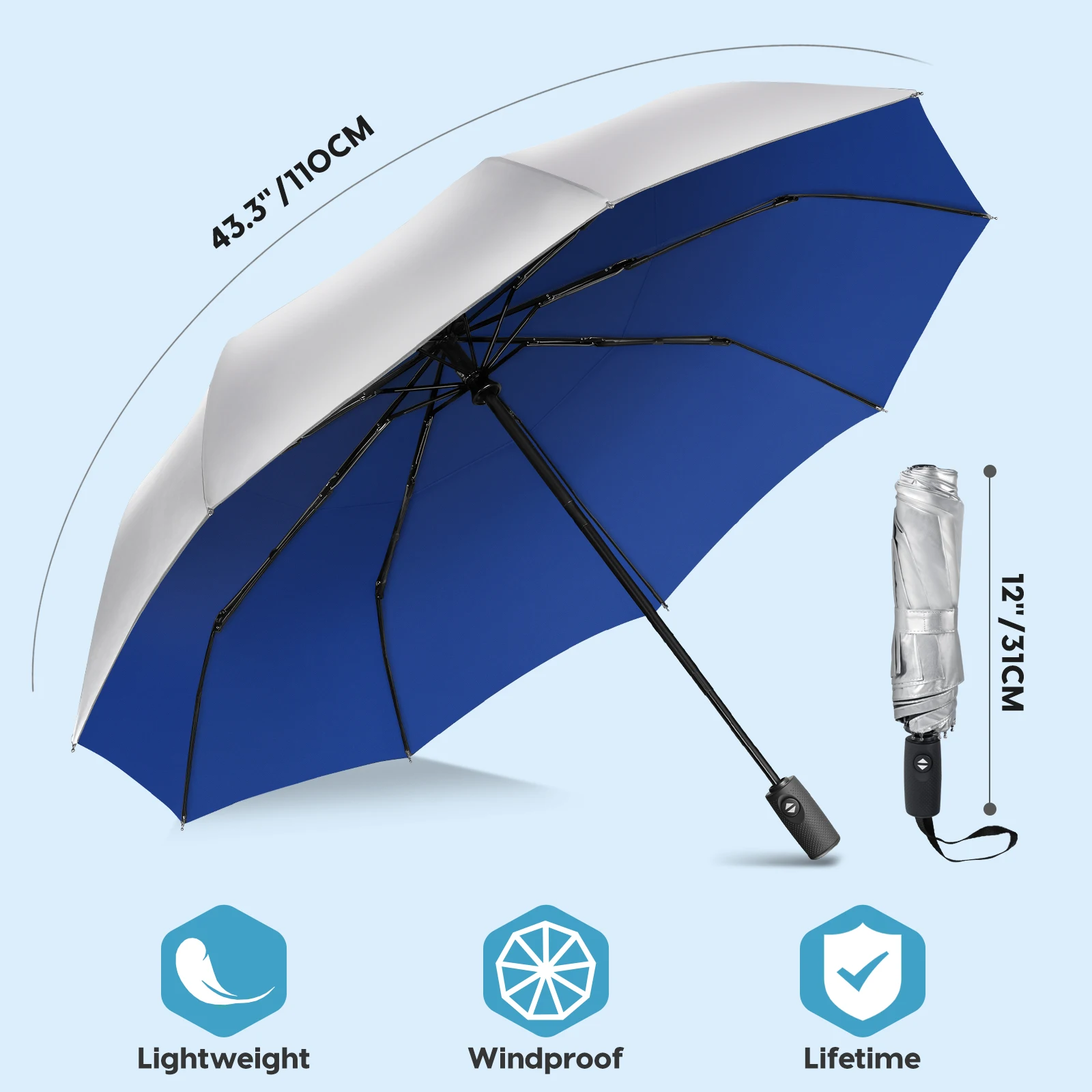 Full Automatic Titanium silver 9 Ribs Umbrella Anti UV Sun Umbrella Rain Windproof Folding Portable for Women UPF