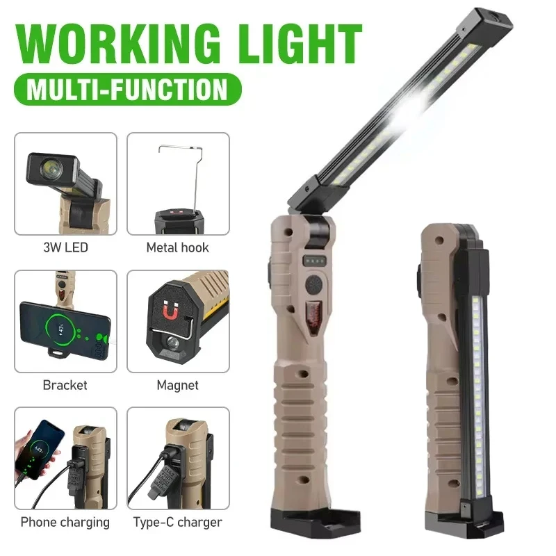 KDULIT Multi-function LED Fold Floodlight Portable Magnetic COB Working Light Type-C Rechargeable Camping Lamp