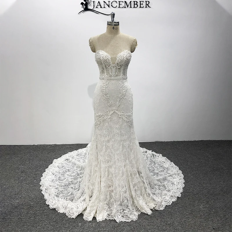 chinese dress ladies Charming Lace Long Sleeves Scoop Back Boho Wedding Dresses, CW0191 US2 / As Pic main image 0