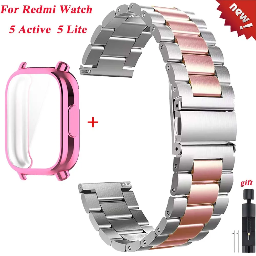 Luxury Metal Strap with TPU Soft Case for Premium Smartwatches - Stainless Steel Watchband Correa