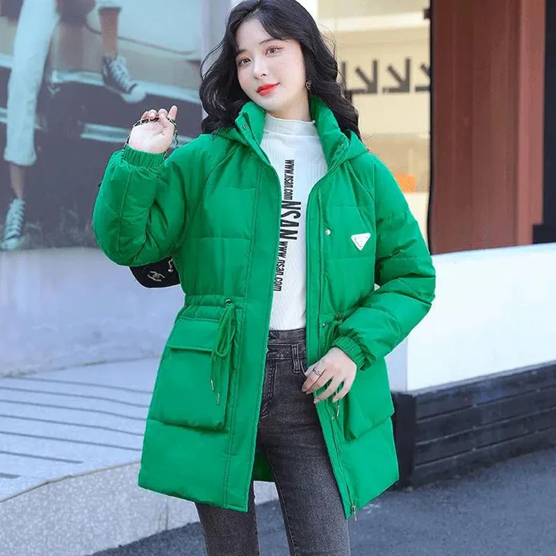 

New Womens Korean Down Cotton Jacket Thick Warm Winter Quilted Jackets Female Long Hooded Parka Outerwear Casual Cotton Clothing