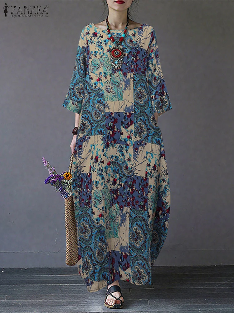 Robe femme automne 2025 imprimée manches longues ample – Image 2