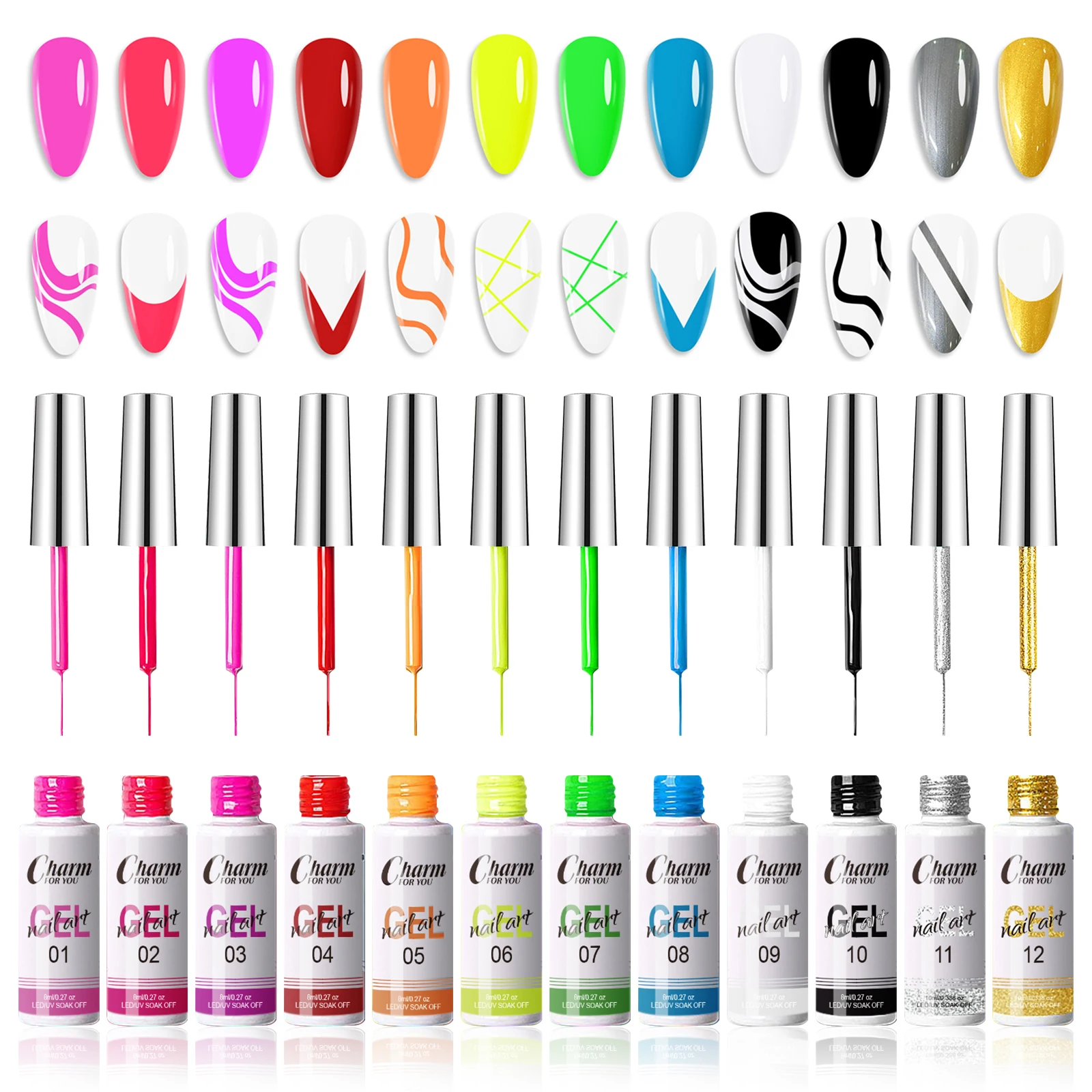 Gel per Nail Art Liner, Soak Off smalto Gel UV, applicatore a pennello sottile per opere d'arte dettagliate, smalto Gel per unghie di qualità del salone di lunga durata - immagine 2