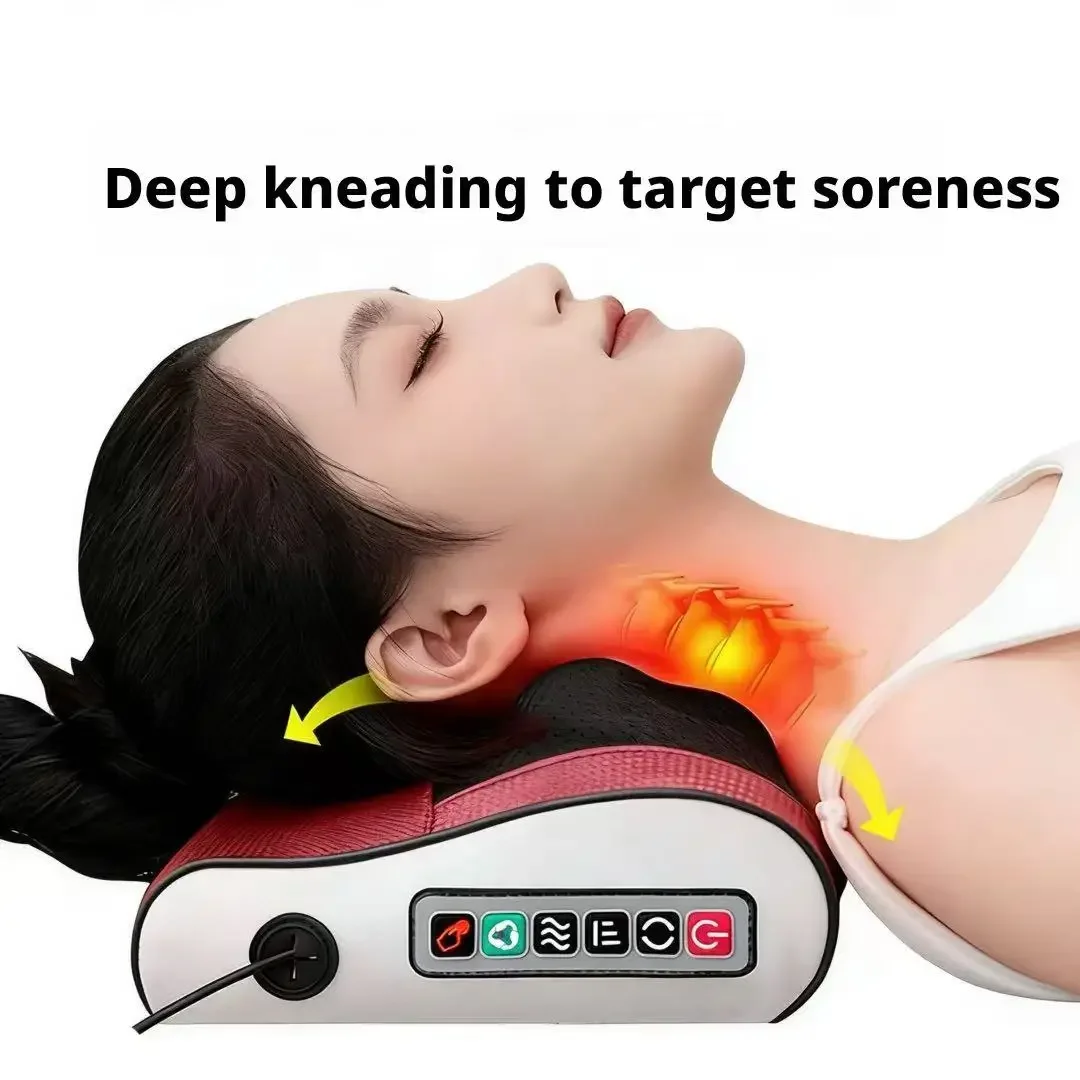 Deep Tissue Neck Massage Pillow 4D Kneading Heating Cervical Massager For Pain Relief Neck Shoulder Back Waist Body Home Office_voghion.com