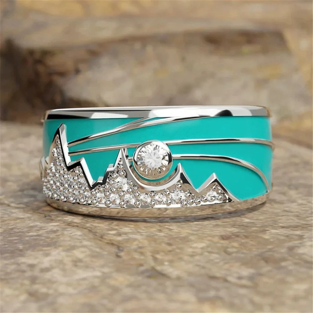 Female Cute White Zircon Stone Ring Vintage Silver Color Wedding Jewelry For Women