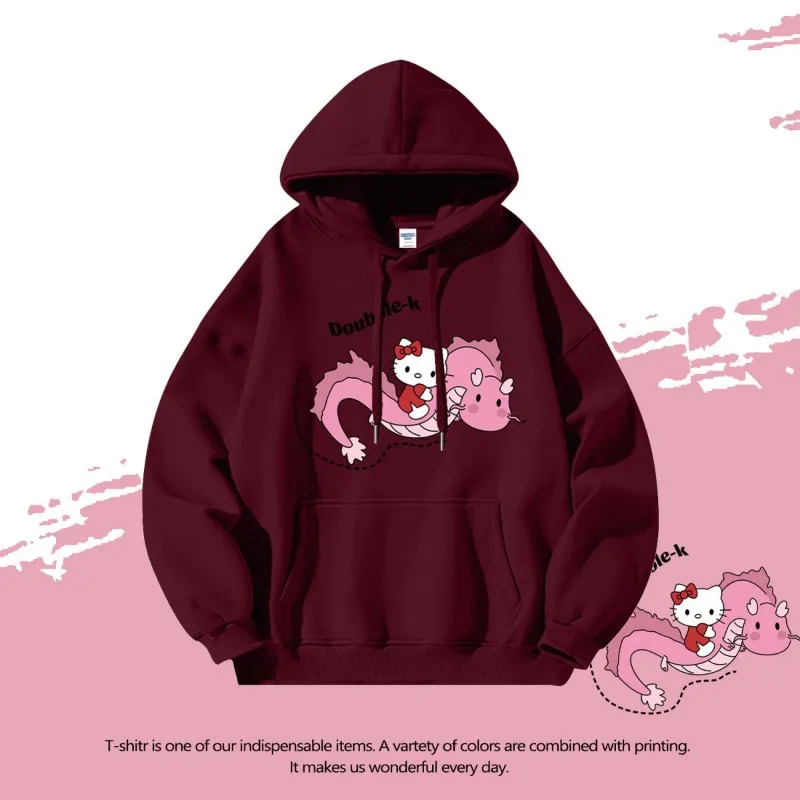 

Kawaii Sanrio Anime Hello Kitty Winter Thickened Cotton Hooded Sweater Cute Cartoon Loose Coat Clothes Gifts for Girls
